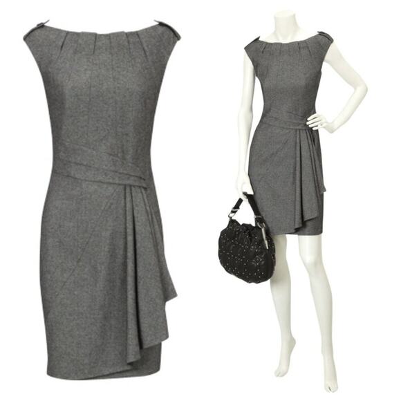 Karen Millen Boat Neck Sleeveless Mini Dress Pepper Grey Size 10 - Picture 1 of 12